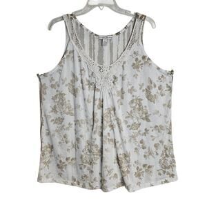 NWT French Laundry Womens 2XL Beige Cream Floral Flowy Crochet Tank Top Shirt